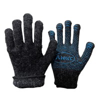 Перчатки рабочие утепленные полушерстяные с ПВХ (30% шерсть / 70% акрил, серо-черные, однослойные)