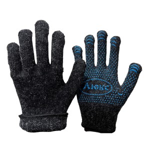 Перчатки рабочие утепленные полушерстяные с ПВХ (30% шерсть / 70% акрил, серо-черные, однослойные)